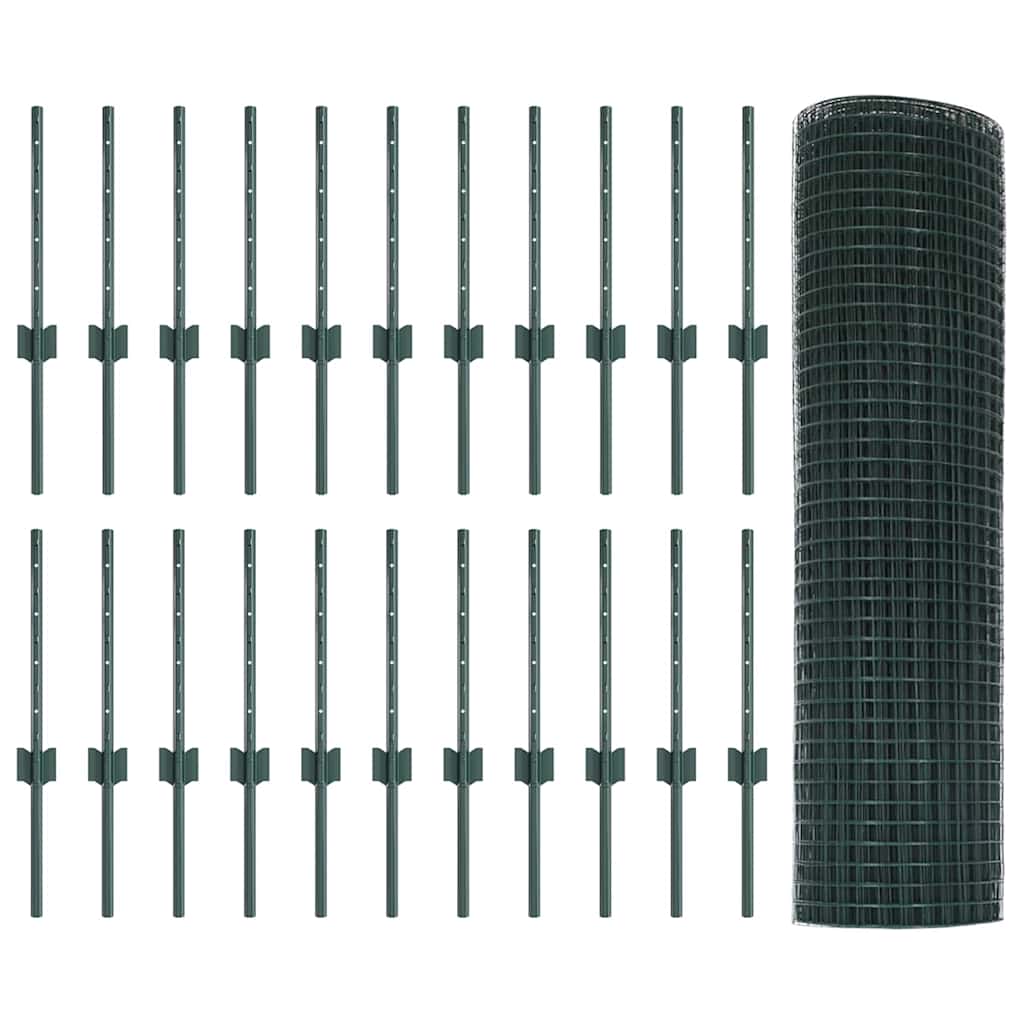Zaun mit Pfosten Grün 0.4 x 50 m Stahl