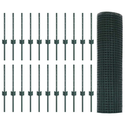 Zaun mit Pfosten Grün 0.4 x 50 m Stahl