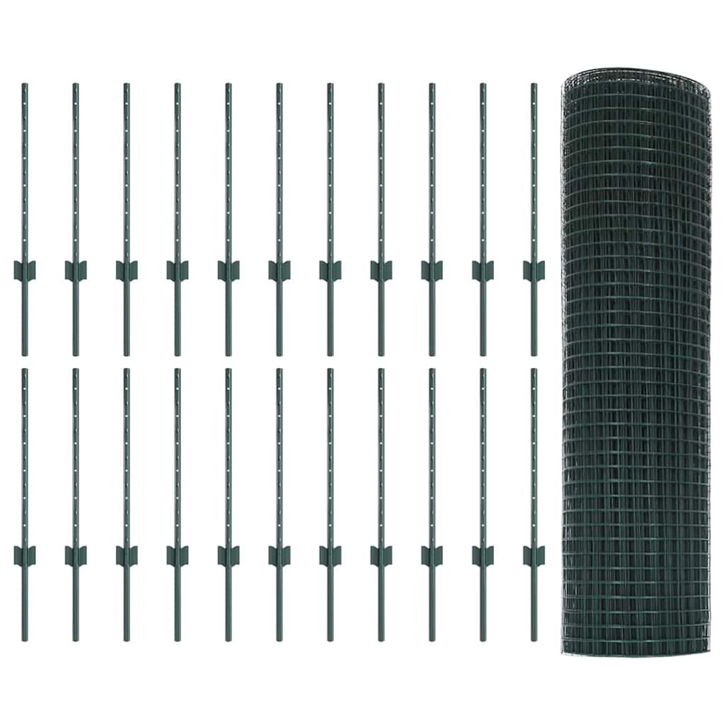 Zaun mit Pfosten Grün 0,5 x 50 m Stahl
