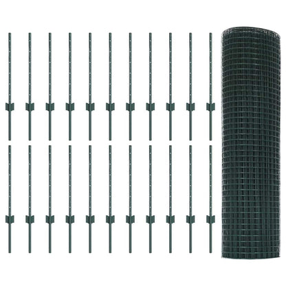 Zaun mit Pfosten Grün 0,5 x 50 m Stahl