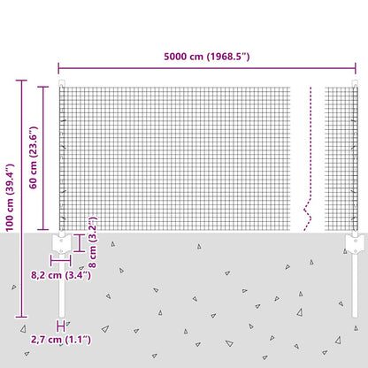 Zaun mit Pfosten Grün 0.6 x 50 m Stahl
