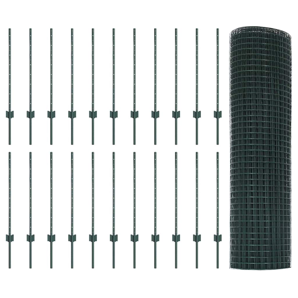 Zaun mit Pfosten Grün 0,8 x 50 m Stahl