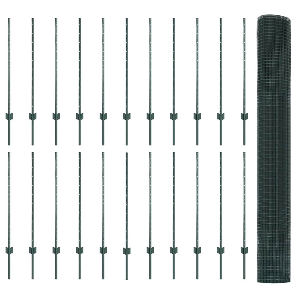 Zaun mit Pfosten Grün 1 x 50 m Stahl