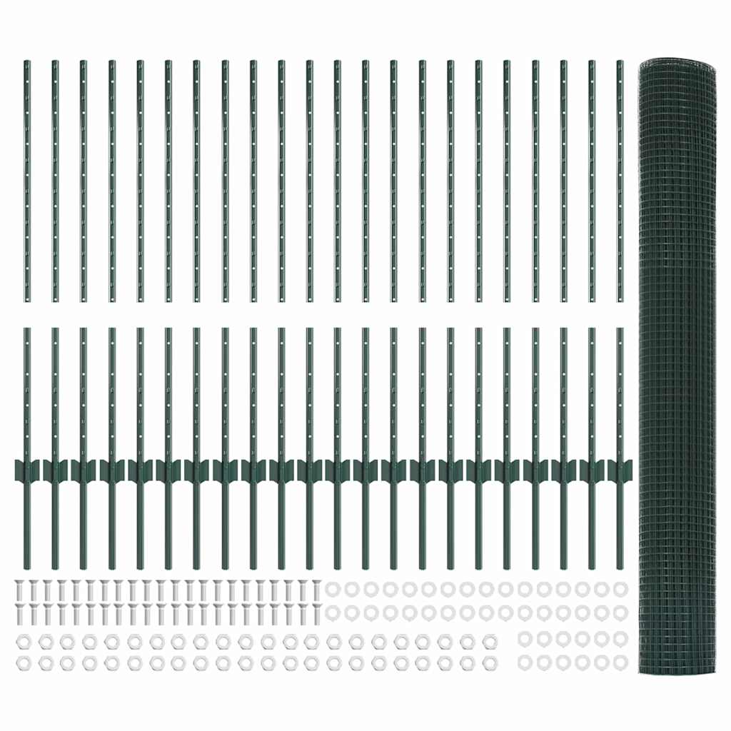 Zaun mit Pfosten Grün 1 x 50 m Stahl