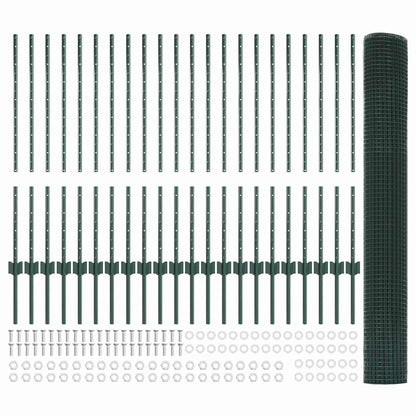 Zaun mit Pfosten Grün 1 x 50 m Stahl