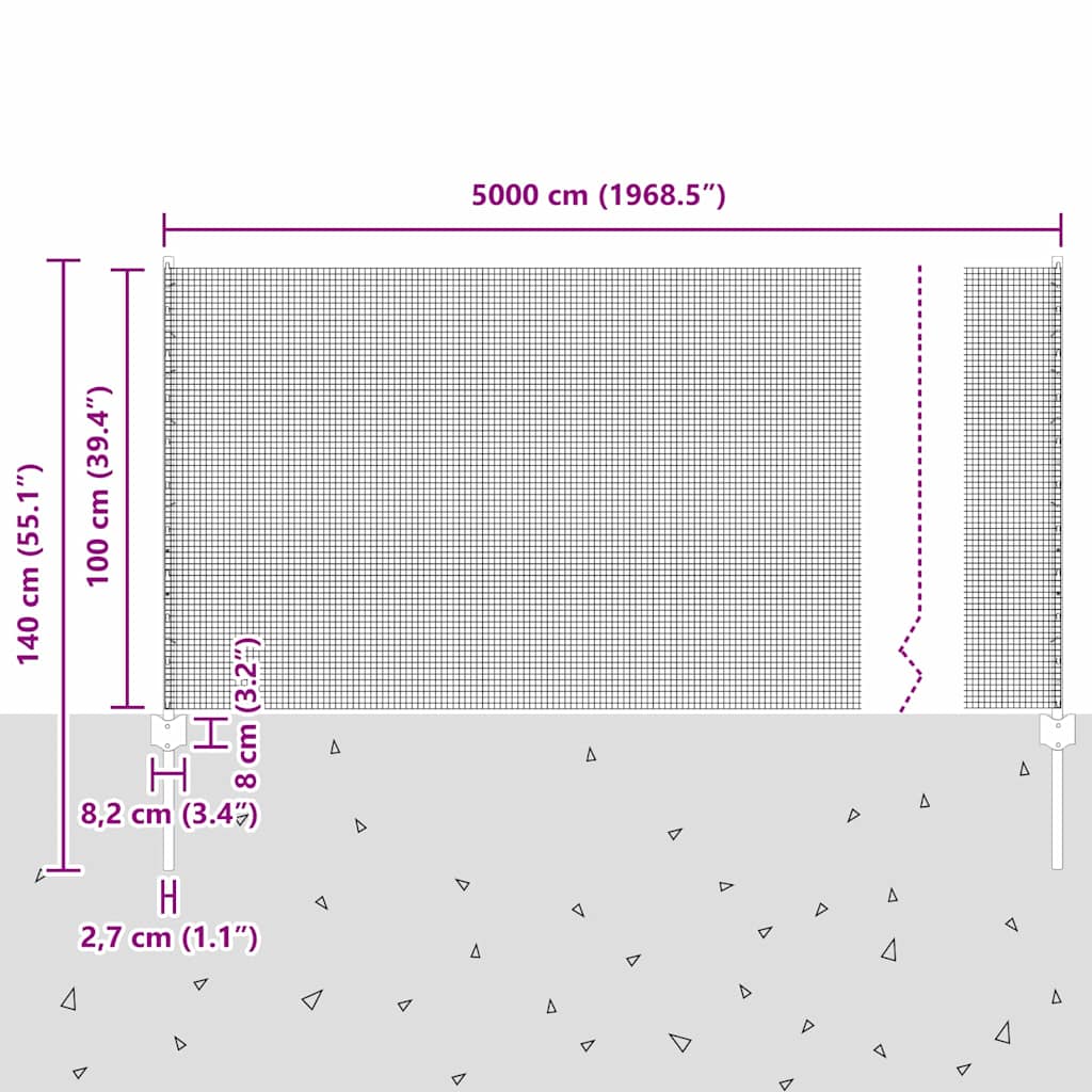 Zaun mit Pfosten Grün 1 x 50 m Stahl