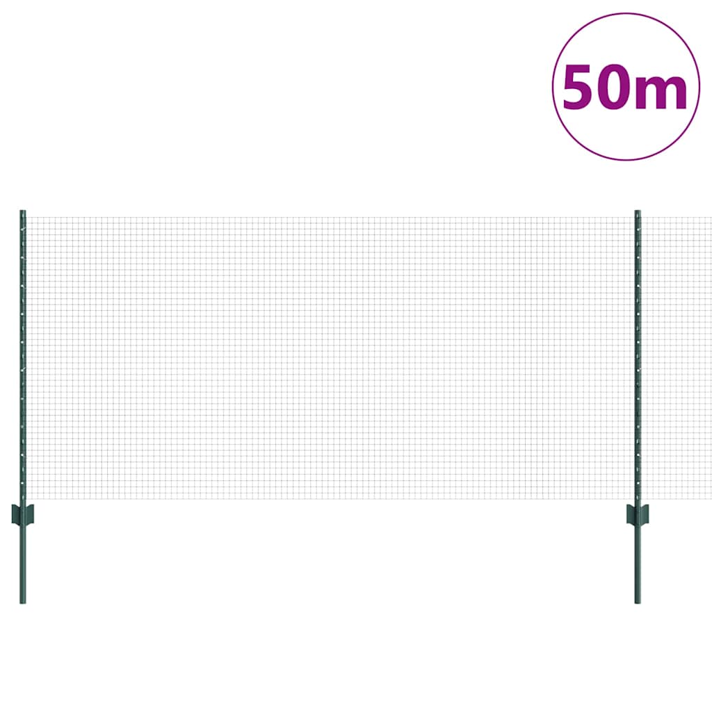 Zaun mit Pfosten Grün 1 x 50 m Stahl