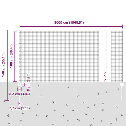 Zaun mit Pfosten Grün 1 x 50 m Stahl