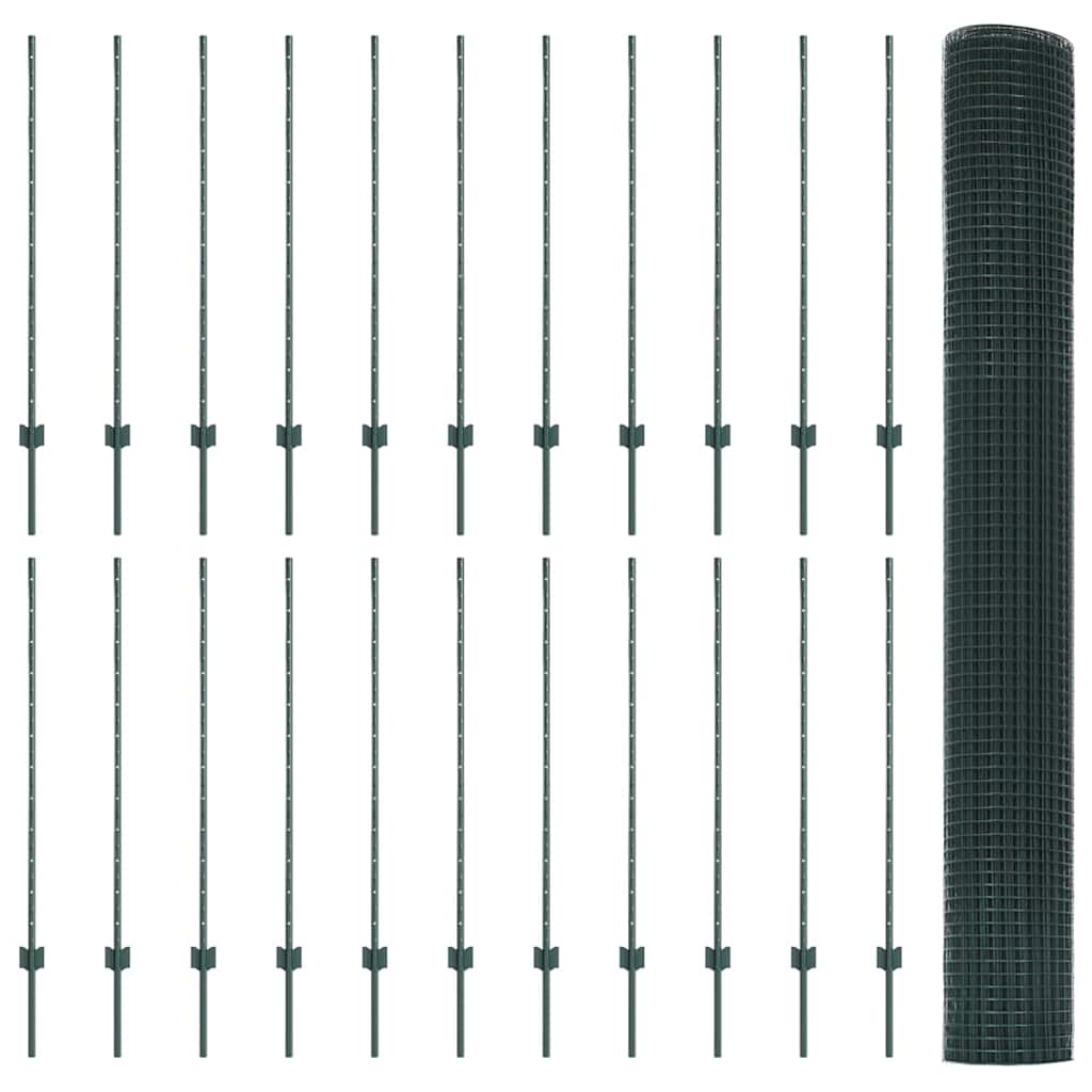 Zaun mit Pfosten Grün 1.2 x 50 m Stahl
