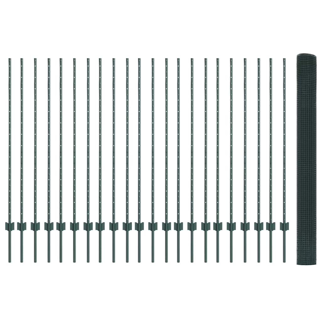 Zaun mit Pfosten Grün 1.4 x 50 m Stahl