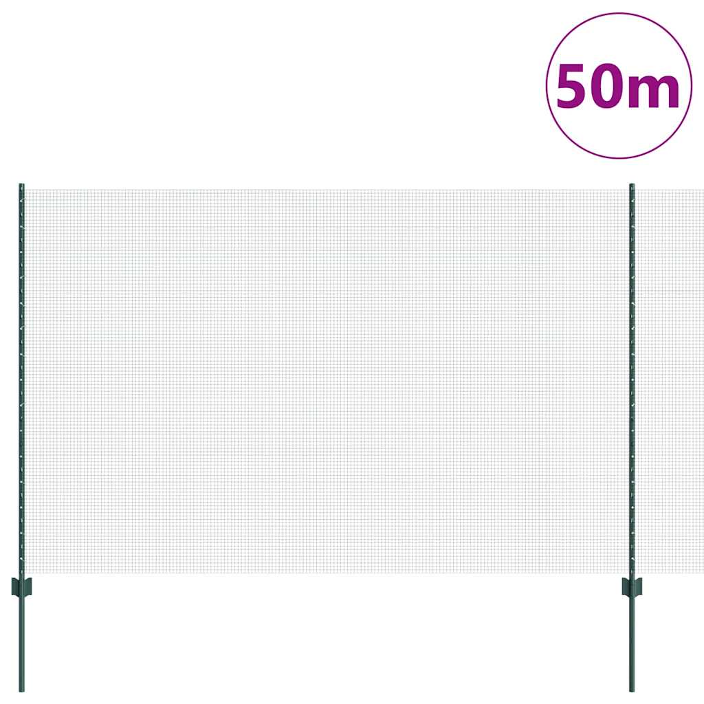 Zaun mit Pfosten Grün 1.5 x 50 m Stahl
