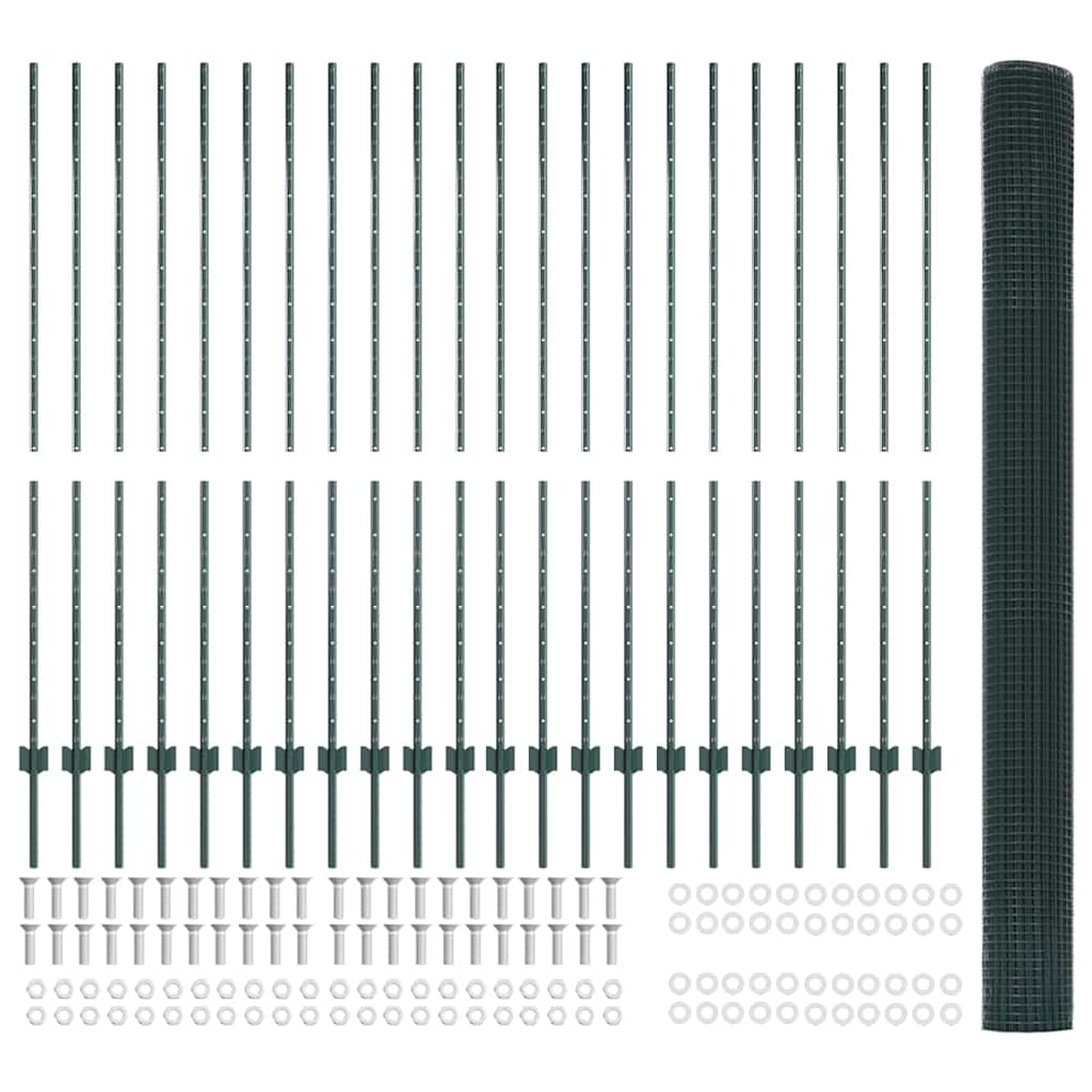 Zaun mit Pfosten Grün 1.5 x 50 m Stahl