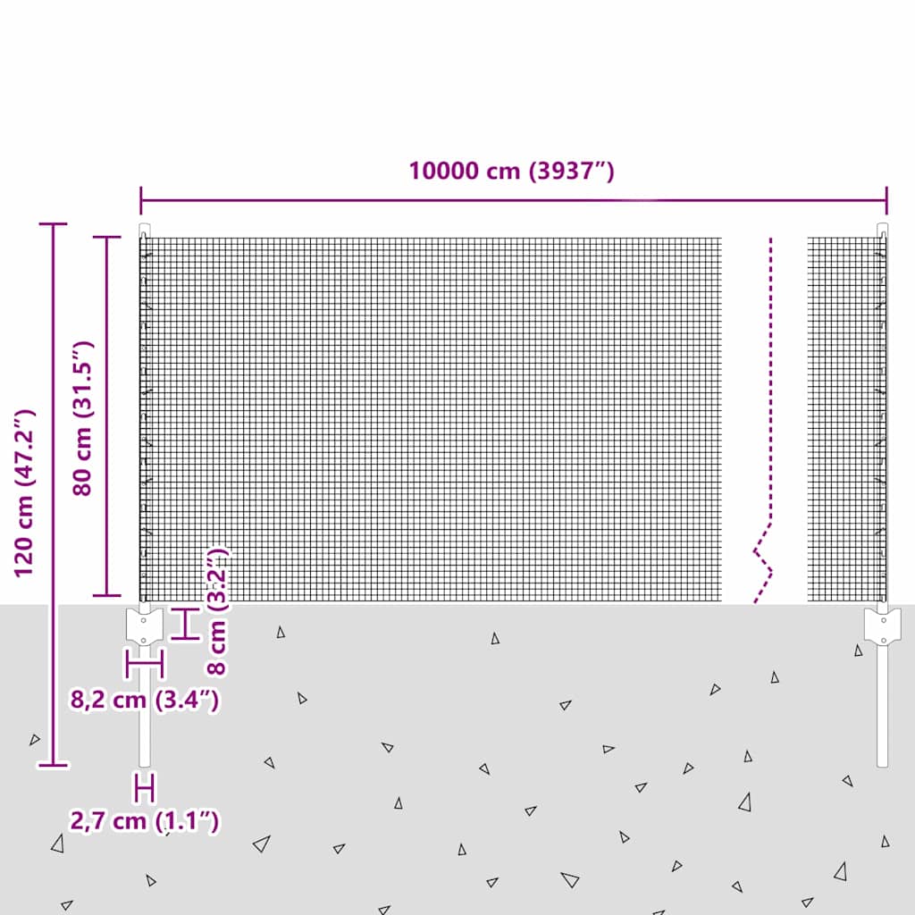 Zaun mit Pfosten Grün 0,8 x 100 m Stahl