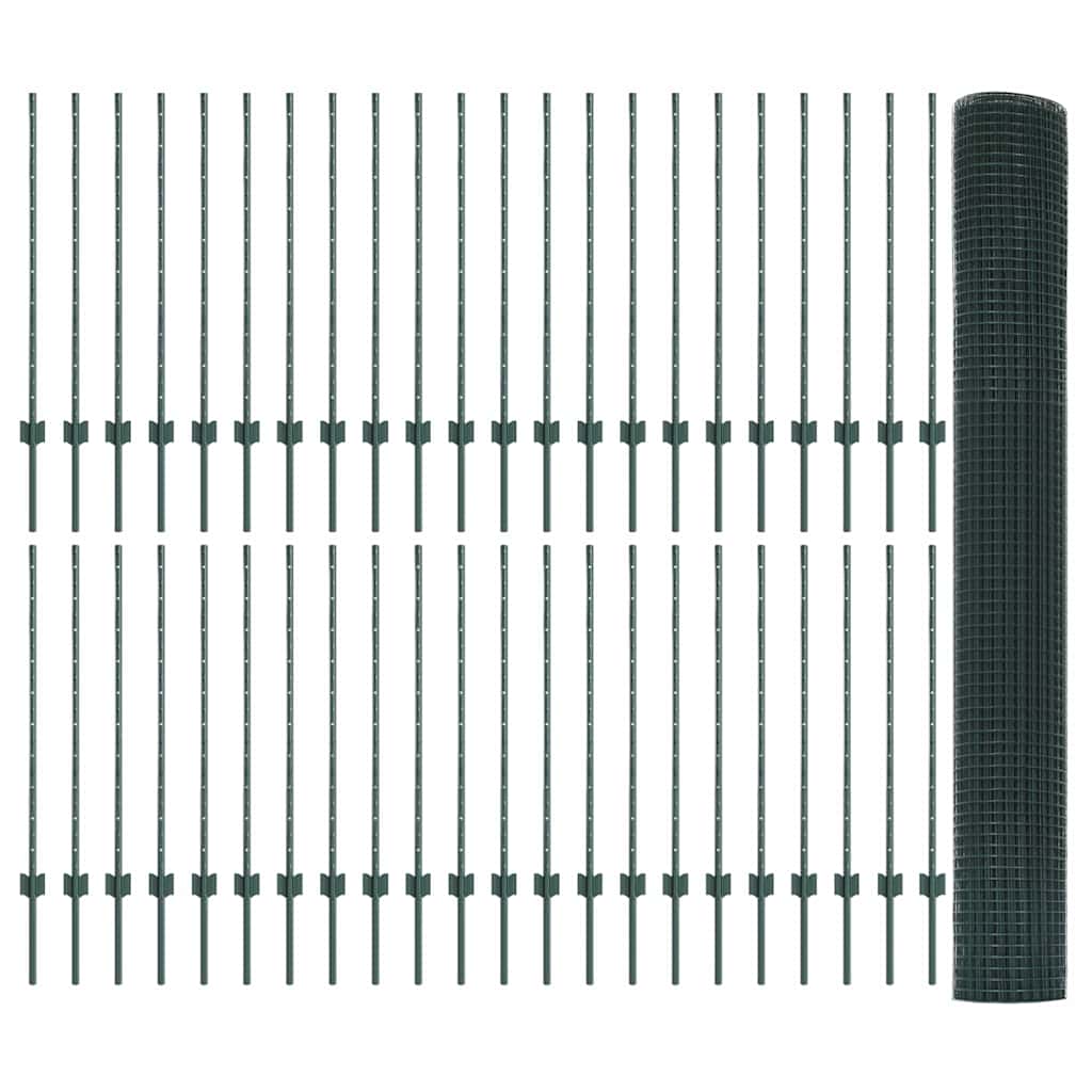 Zaun mit Pfosten Grün 1 x 100 m Stahl