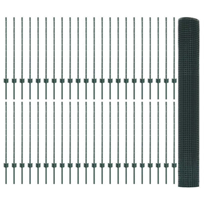 Zaun mit Pfosten Grün 1 x 100 m Stahl