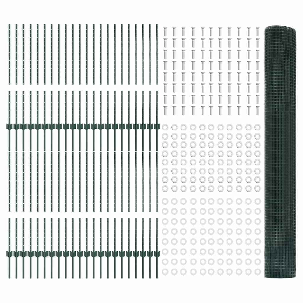 Zaun mit Pfosten Grün 1 x 100 m Stahl