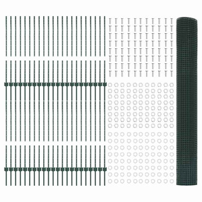 Zaun mit Pfosten Grün 1 x 100 m Stahl