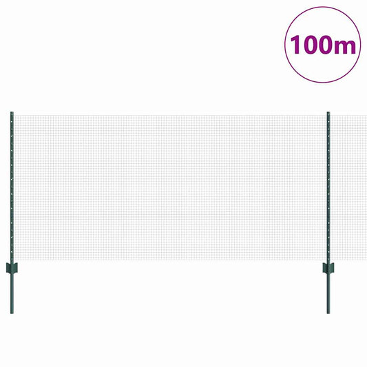 Zaun mit Pfosten Grün 1 x 100 m Stahl