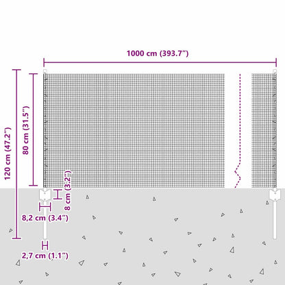 Zaun mit Pfosten Grau 0.8 x 10 m Stahl