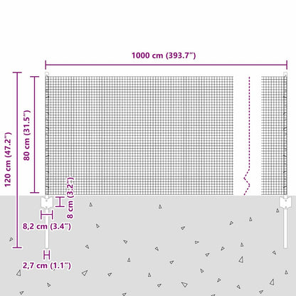 Zaun mit Pfosten Grau 0.8 x 10 m Stahl