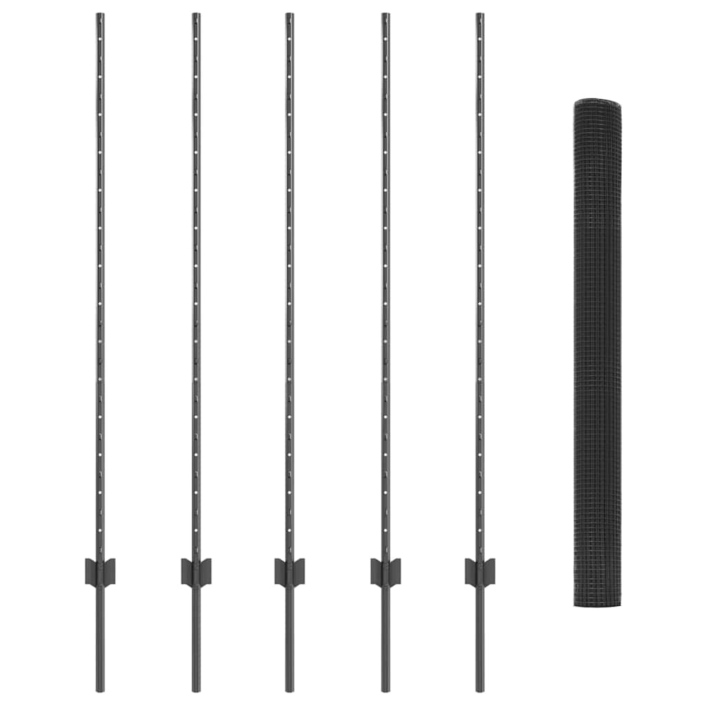 Zaun mit Pfosten Grau 1.4 x 10 m Stahl