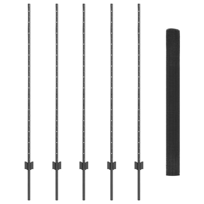 Zaun mit Pfosten Grau 1.4 x 10 m Stahl