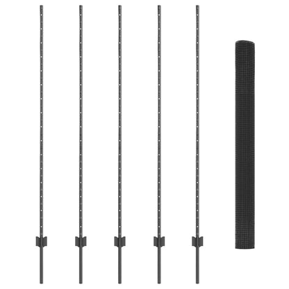 Zaun mit Pfosten Grau 1.6 x 10 m Stahl