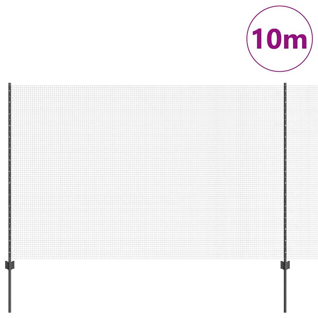 Zaun mit Pfosten Grau 1.6 x 10 m Stahl