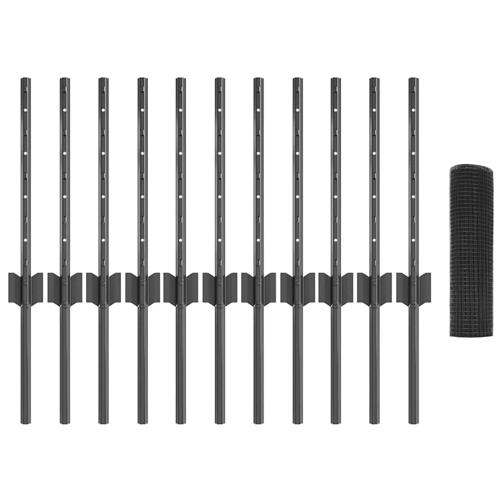 Zaun mit Pfosten Grau 0,4 x 25 m Stahl