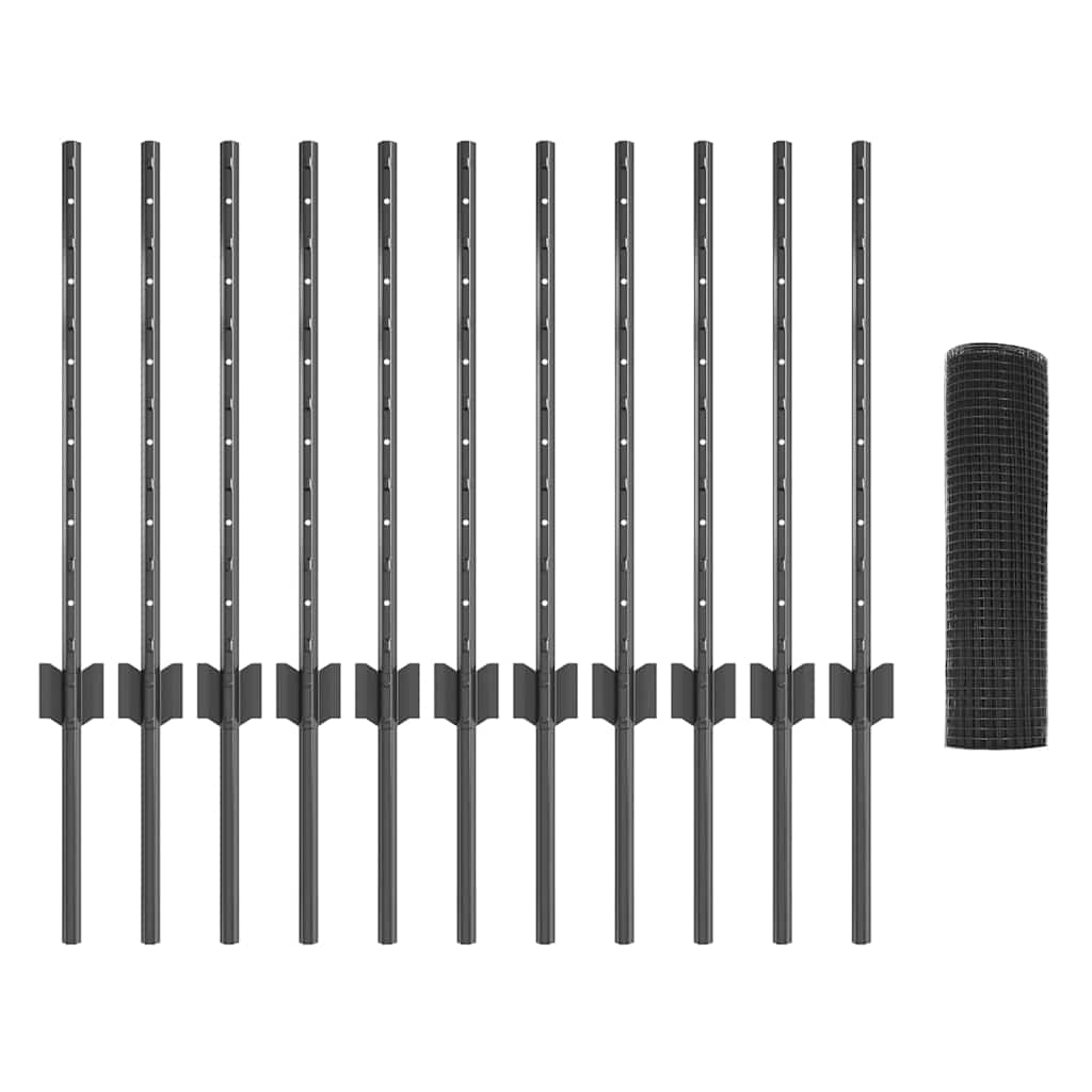 Zaun mit Pfosten Grau 0,5 x 25 m Stahl