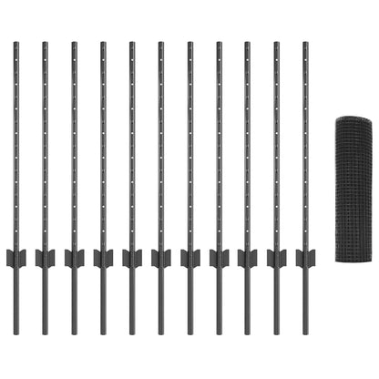 Zaun mit Pfosten Grau 0.8 x 25 m Stahl
