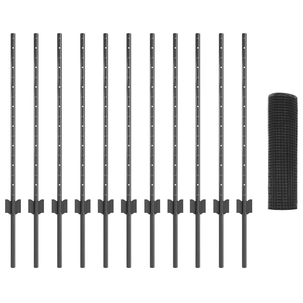 Zaun mit Pfosten Grau 0.8 x 25 m Stahl