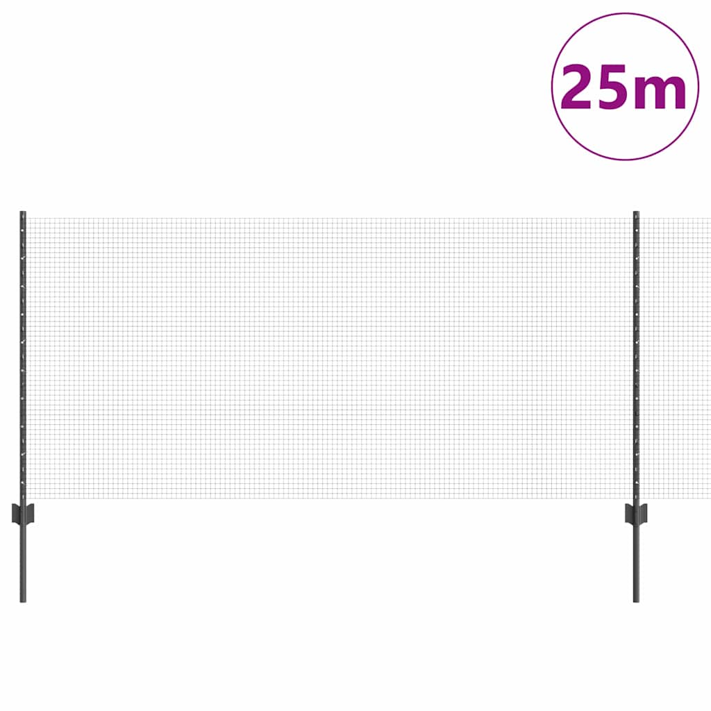 Zaun mit Pfosten Grau 1 x 25 m Stahl