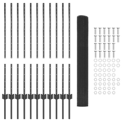 Zaun mit Pfosten Grau 1 x 25 m Stahl