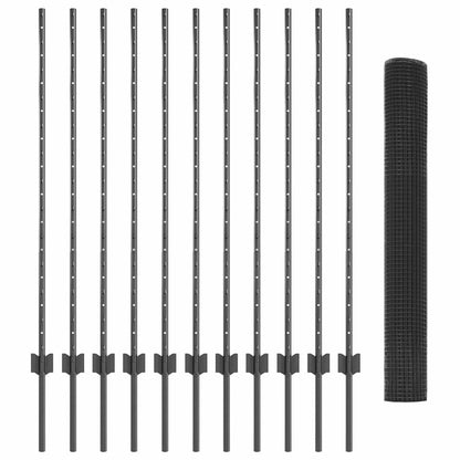 Zaun mit Pfosten Grau 1.2 x 25 m Stahl