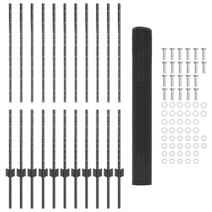 Zaun mit Pfosten Grau 1.2 x 25 m Stahl