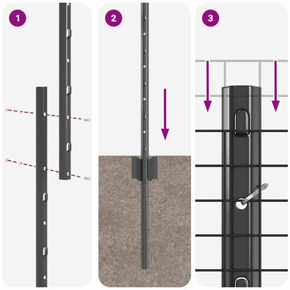 Zaun mit Pfosten Grau 1.2 x 25 m Stahl
