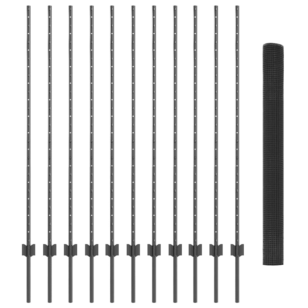 Zaun mit Pfosten Grau 1.4 x 25 m Stahl
