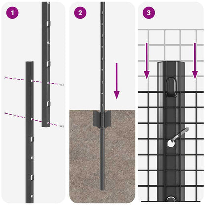 Zaun mit Pfosten Grau 1.4 x 25 m Stahl