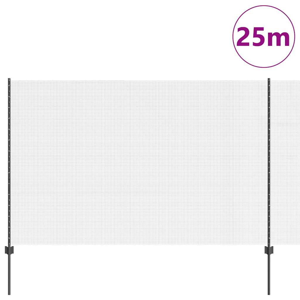 Zaun mit Pfosten Grau 1.6 x 25 m Stahl