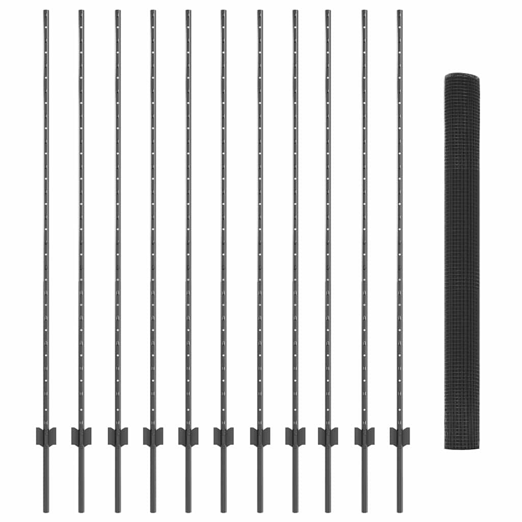 Zaun mit Pfosten Grau 1.6 x 25 m Stahl