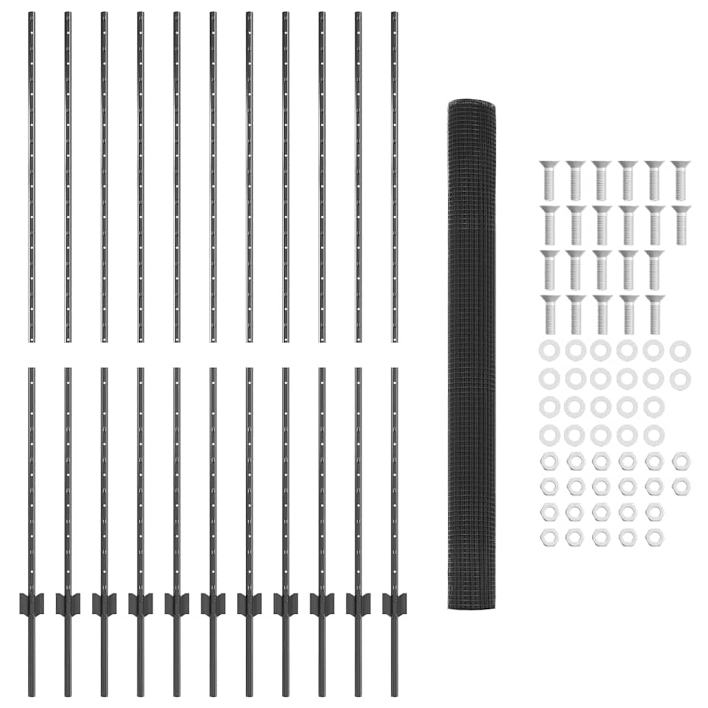 Zaun mit Pfosten Grau 1.6 x 25 m Stahl