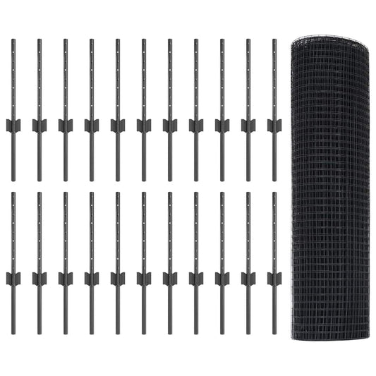 Zaun mit Pfosten Grau 0.4 x 50 m Stahl