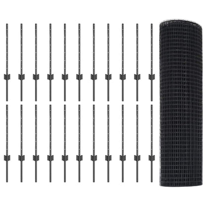 Zaun mit Pfosten Grau 0,5 x 50 m Stahl