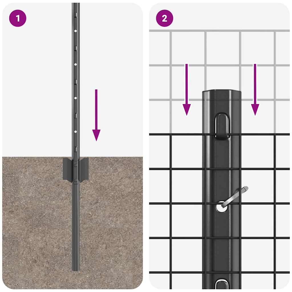 Zaun mit Pfosten Grau 0,5 x 50 m Stahl
