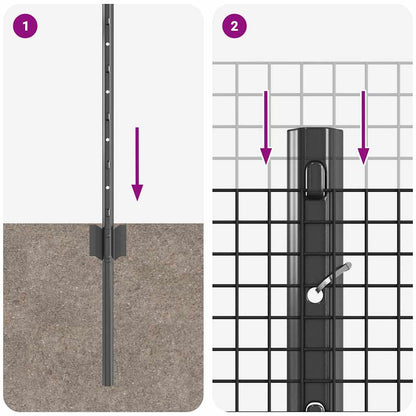 Zaun mit Pfosten Grau 0.6 x 50 m Stahl