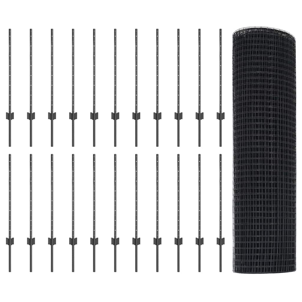 Zaun mit Pfosten Grau 0,8 x 50 m Stahl