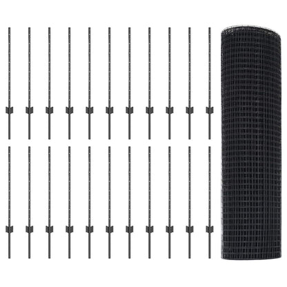 Zaun mit Pfosten Grau 0,8 x 50 m Stahl