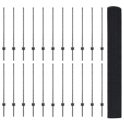 Zaun mit Pfosten Grau 1 x 50 m Stahl