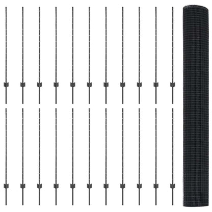 Zaun mit Pfosten Grau 1.2 x 50 m Stahl